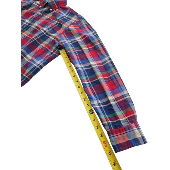 Polo Ralph Lauren Shirt Mens Medium Red Plaid Slim Fit Button Up Preppy Cotton - Picture 6 of 12